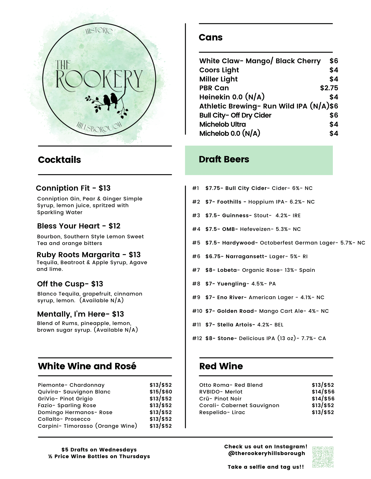 The Rook Menu Menu — The Rookery