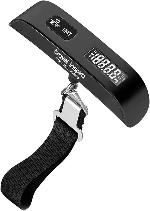 Portable digital luggage scale with 110 lb capacity and LCD display
