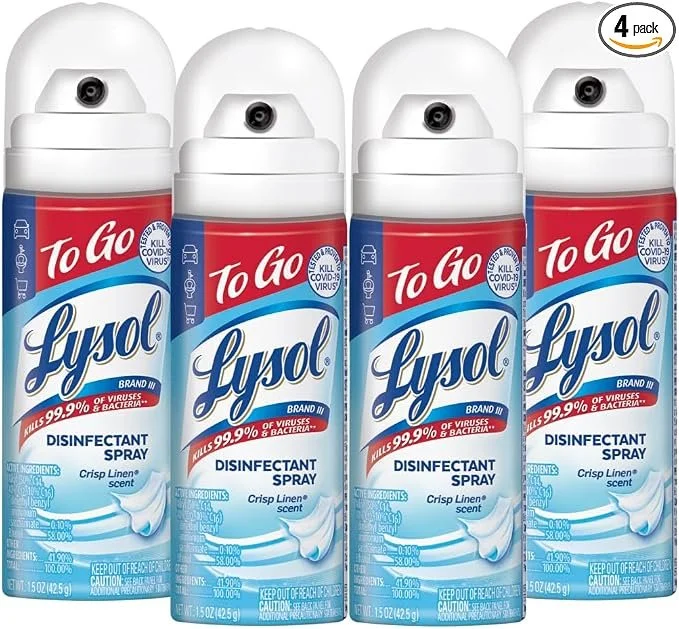 Travel size disinfectant spray for cleaning surfaces