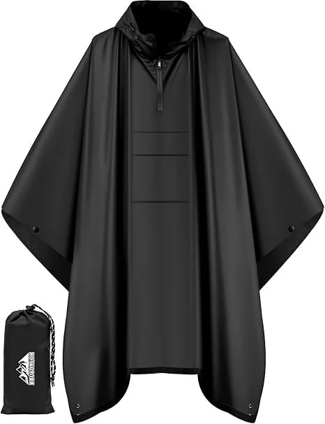3-in-1 waterproof rain poncho with chest pocket and ground mat