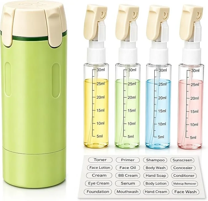 4-in-1 120ml refillable leak-proof travel dispenser