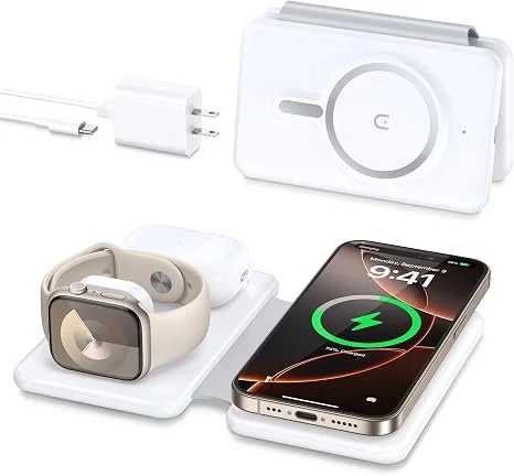 Wireless charging station for Apple devices while traveling