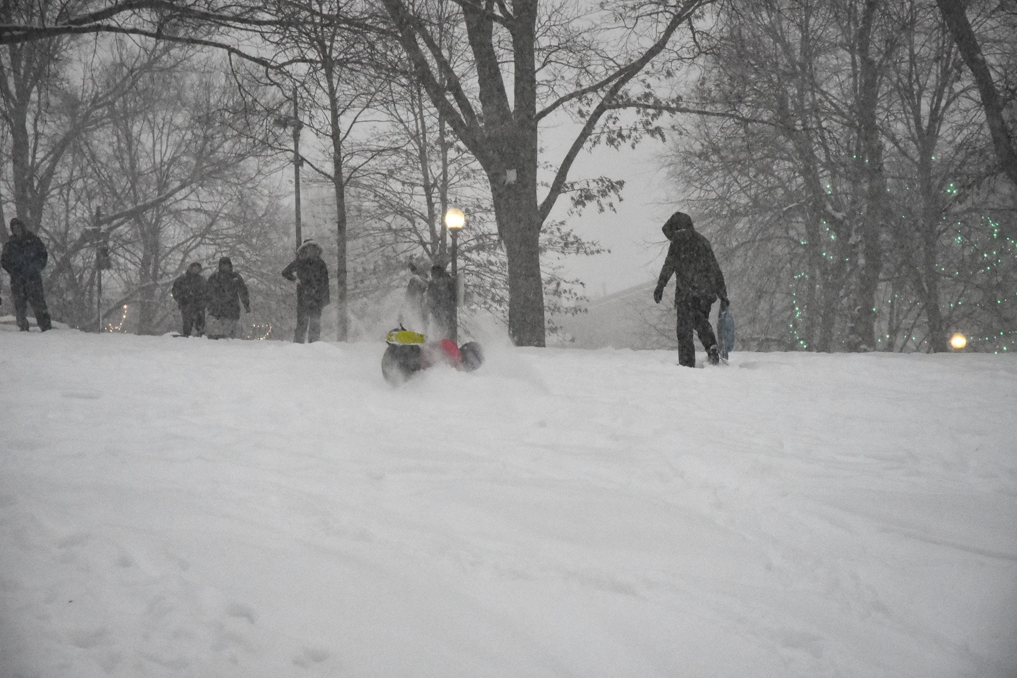 Boston, MA: Jan. 25 -  A snowboarder dramatically wipes out. 