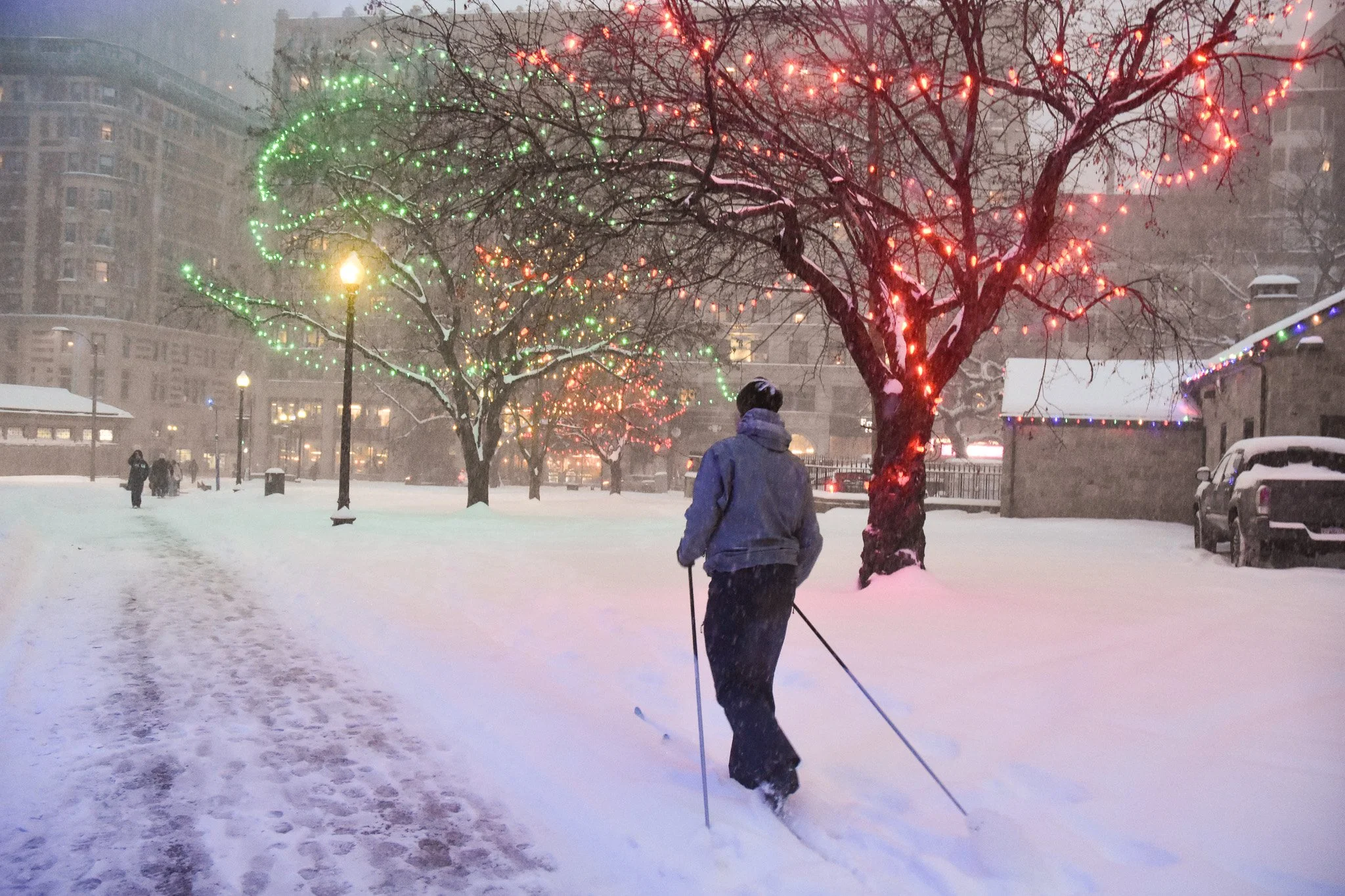 Boston, MA: Jan. 25 -  A cross country skier makes their way through the Boston Common. 