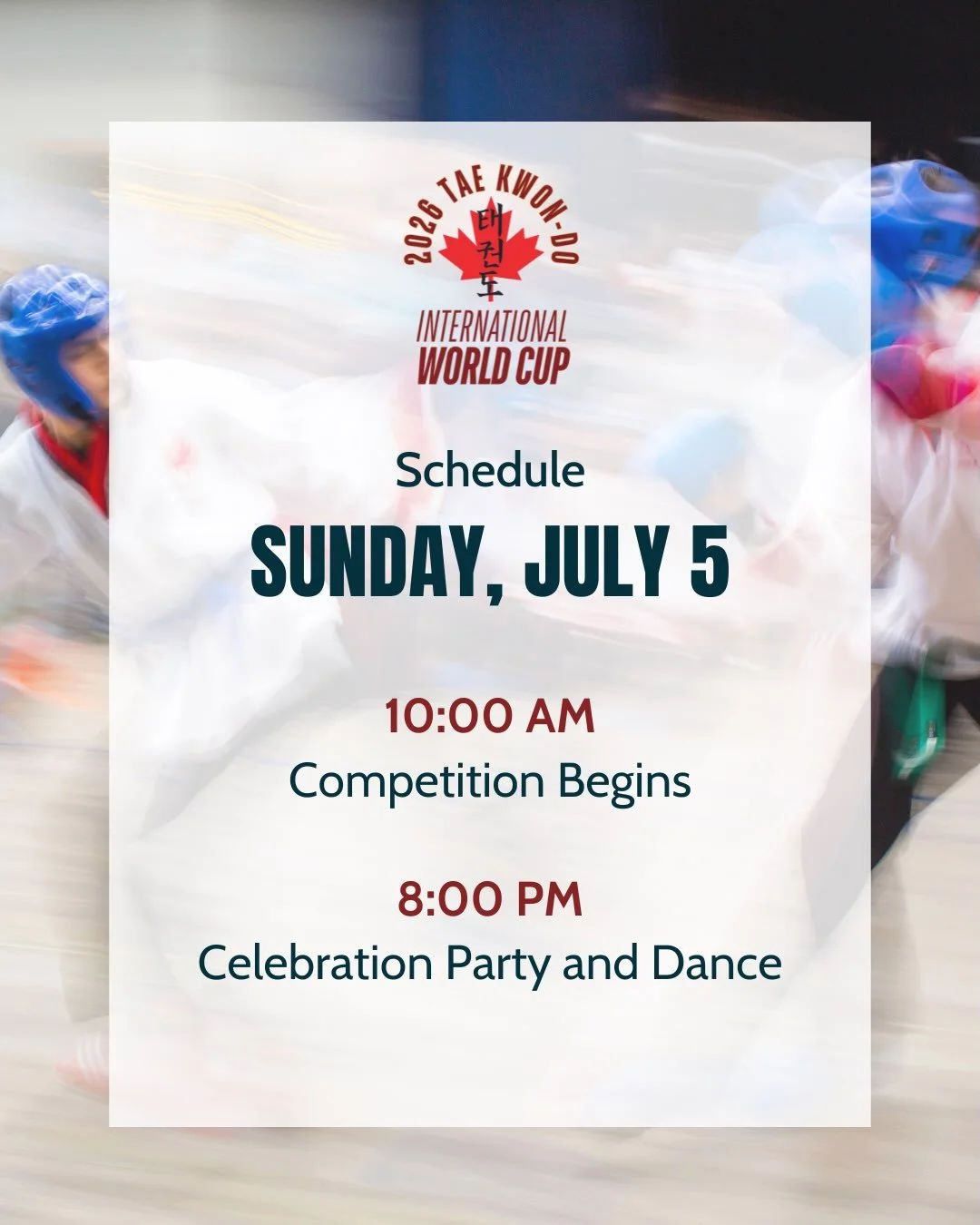 🏆 It&rsquo;s the final day of the 2026 Tae Kwon-Do International World Cup!

Competition begins at 10:00 AM, with an exciting day of competition. Don&rsquo;t miss the crowd-favourite International Team Black Belt Continuous Sparring event!

Join us 