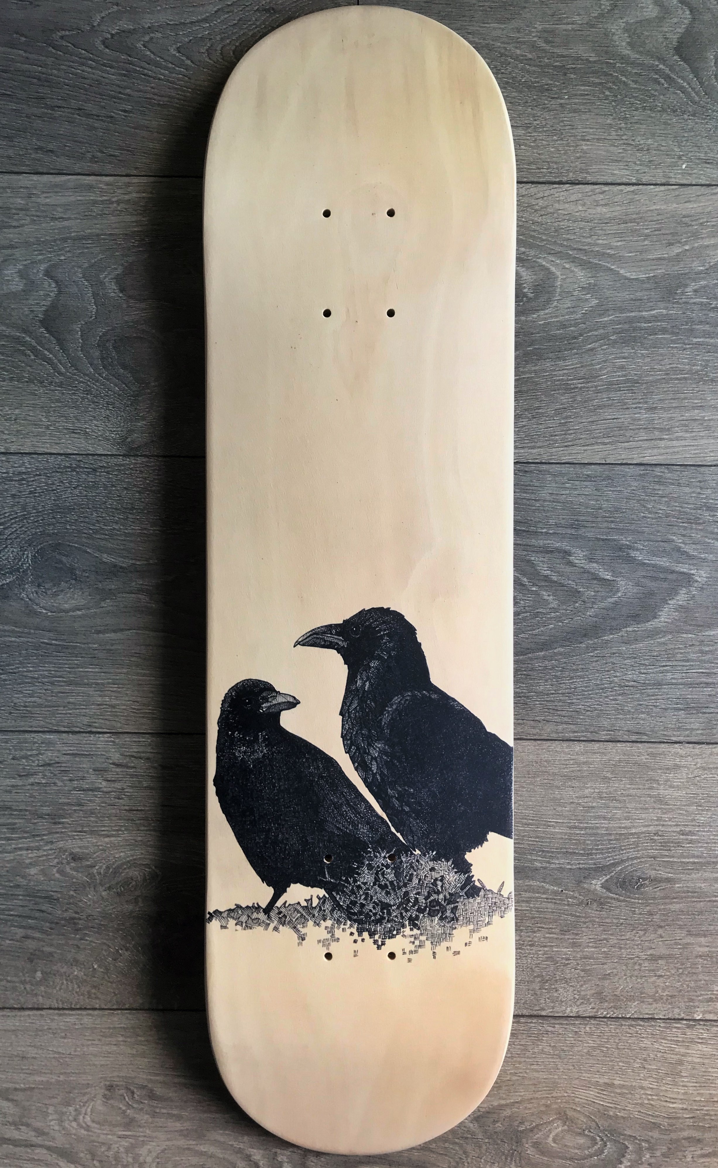 Lively Conversation - Pen & Ink on Birch skate deck
