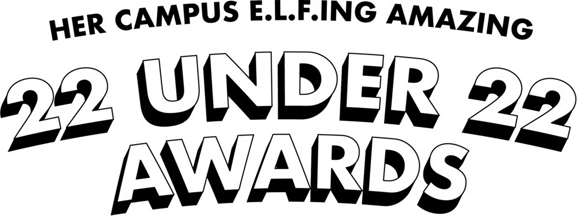 Text reading '22 Under 22 Awards' on a black background with white, curved lettering.