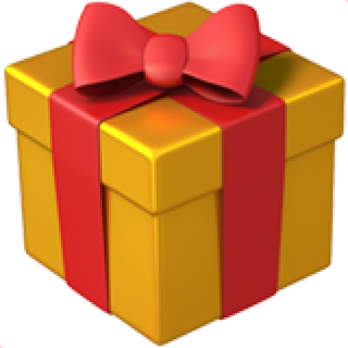 Yellow gift box with a red ribbon and bow.