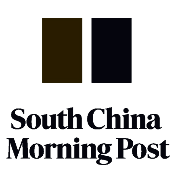 Logo of South China Morning Post with two vertical rectangles, one gold and one dark blue, above the text.