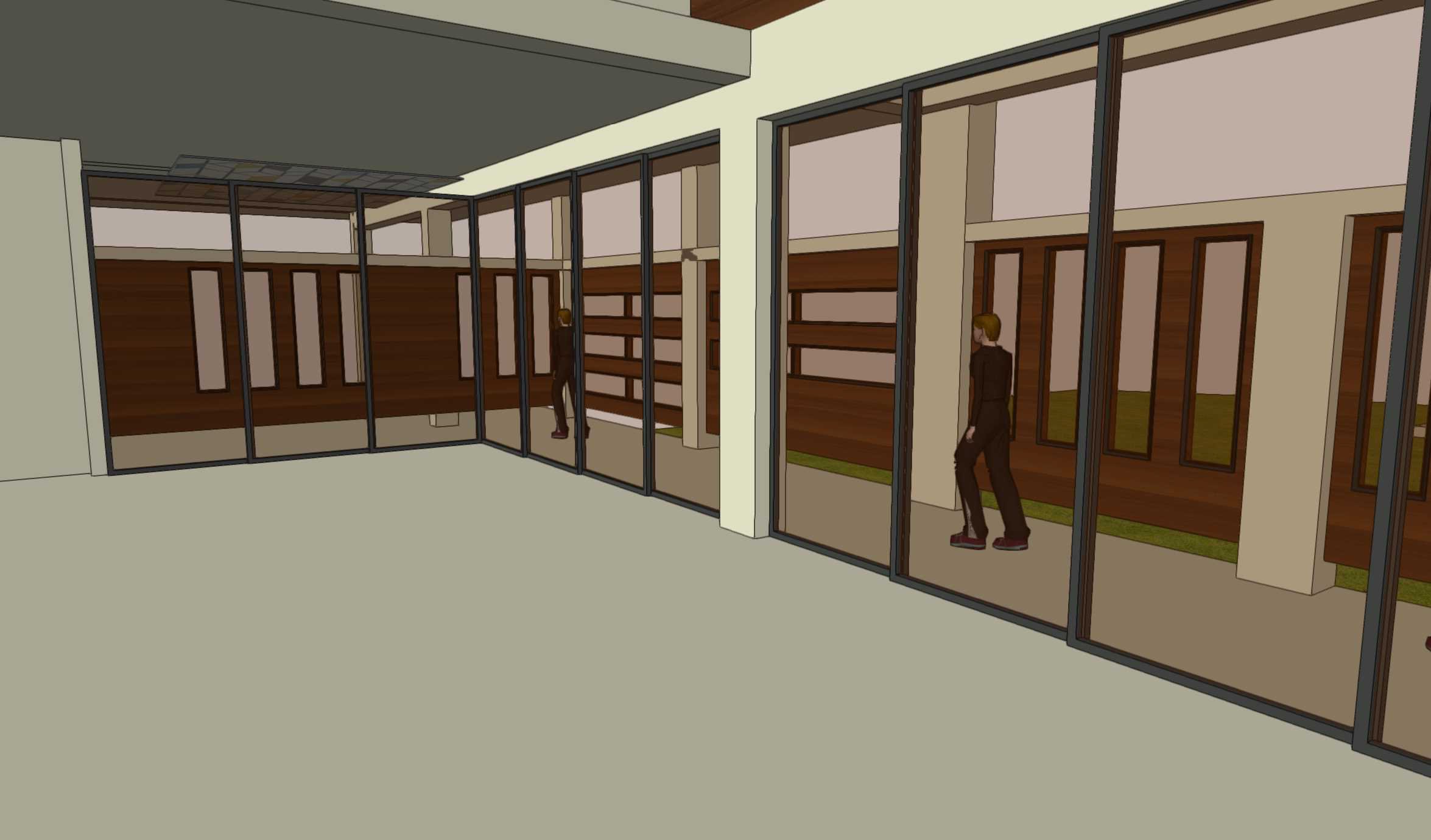 3d model, looking out at the new hallway from inside existing room.
