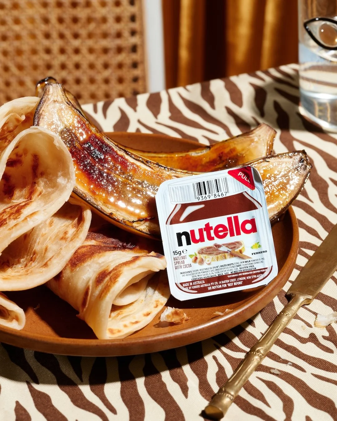 Roti wth Brulee Banana and Nutella