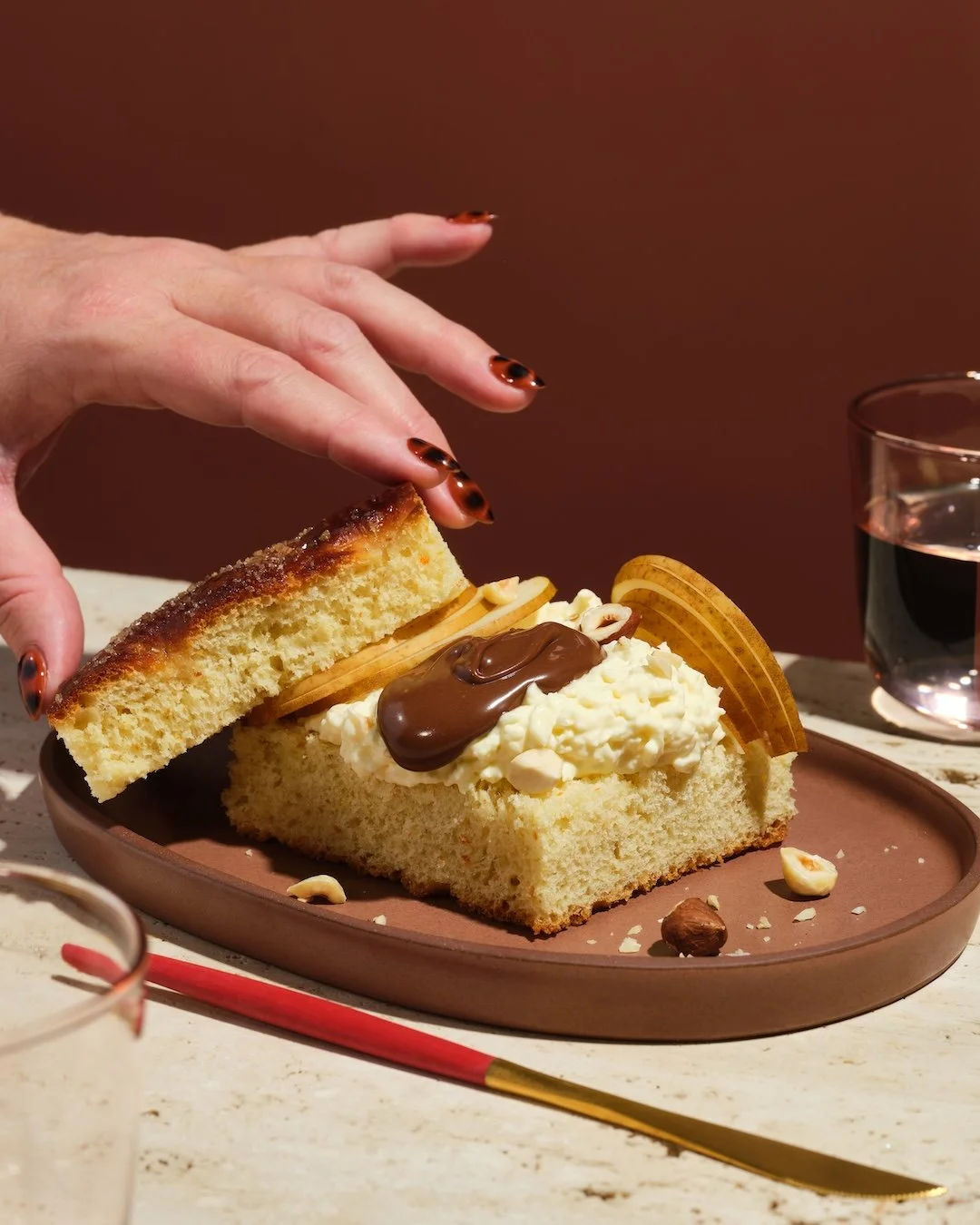 Sweet Focaccia with Stracciatella, Pear and Nutella