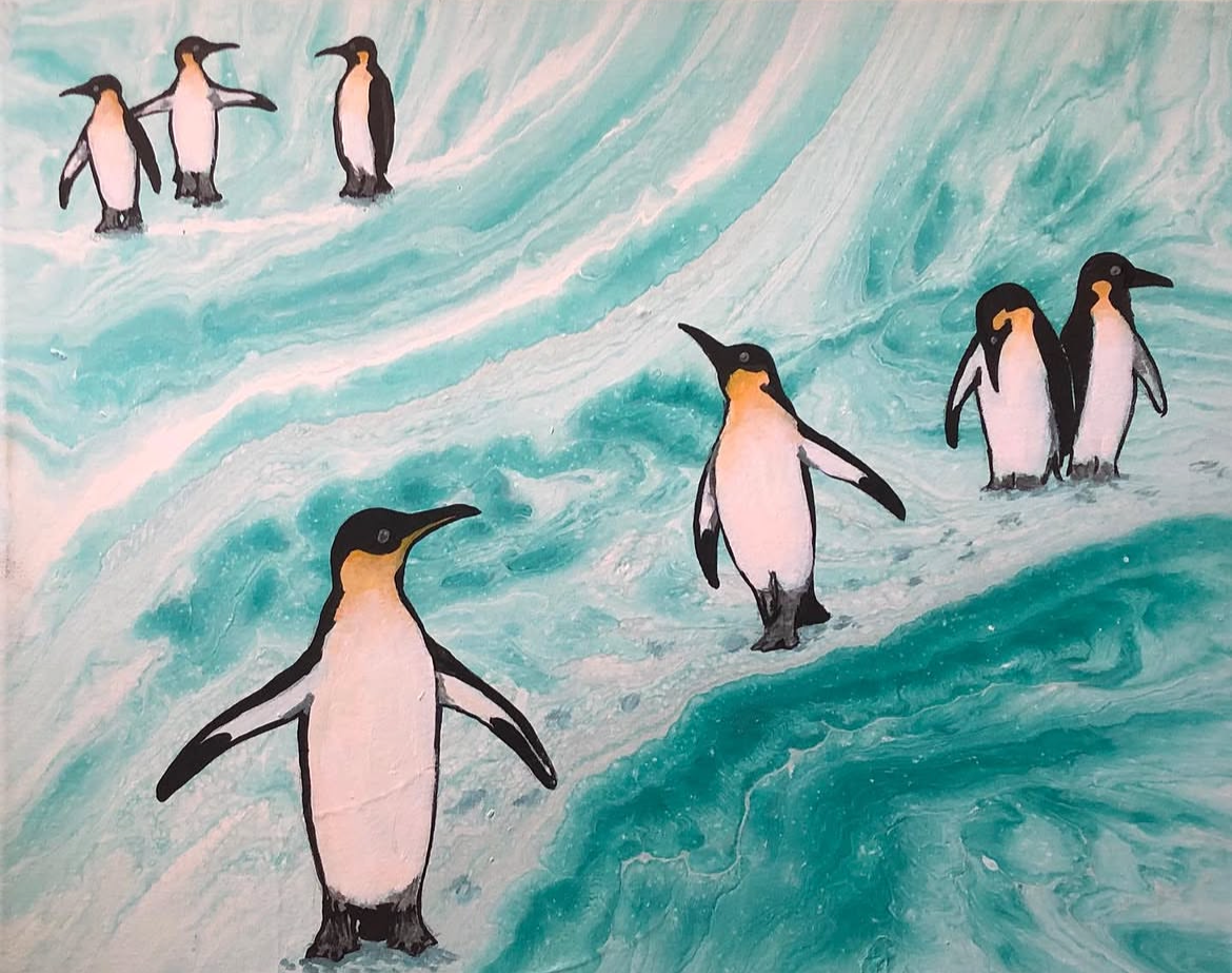 “Penguin Pour” 20x16 for Judi
