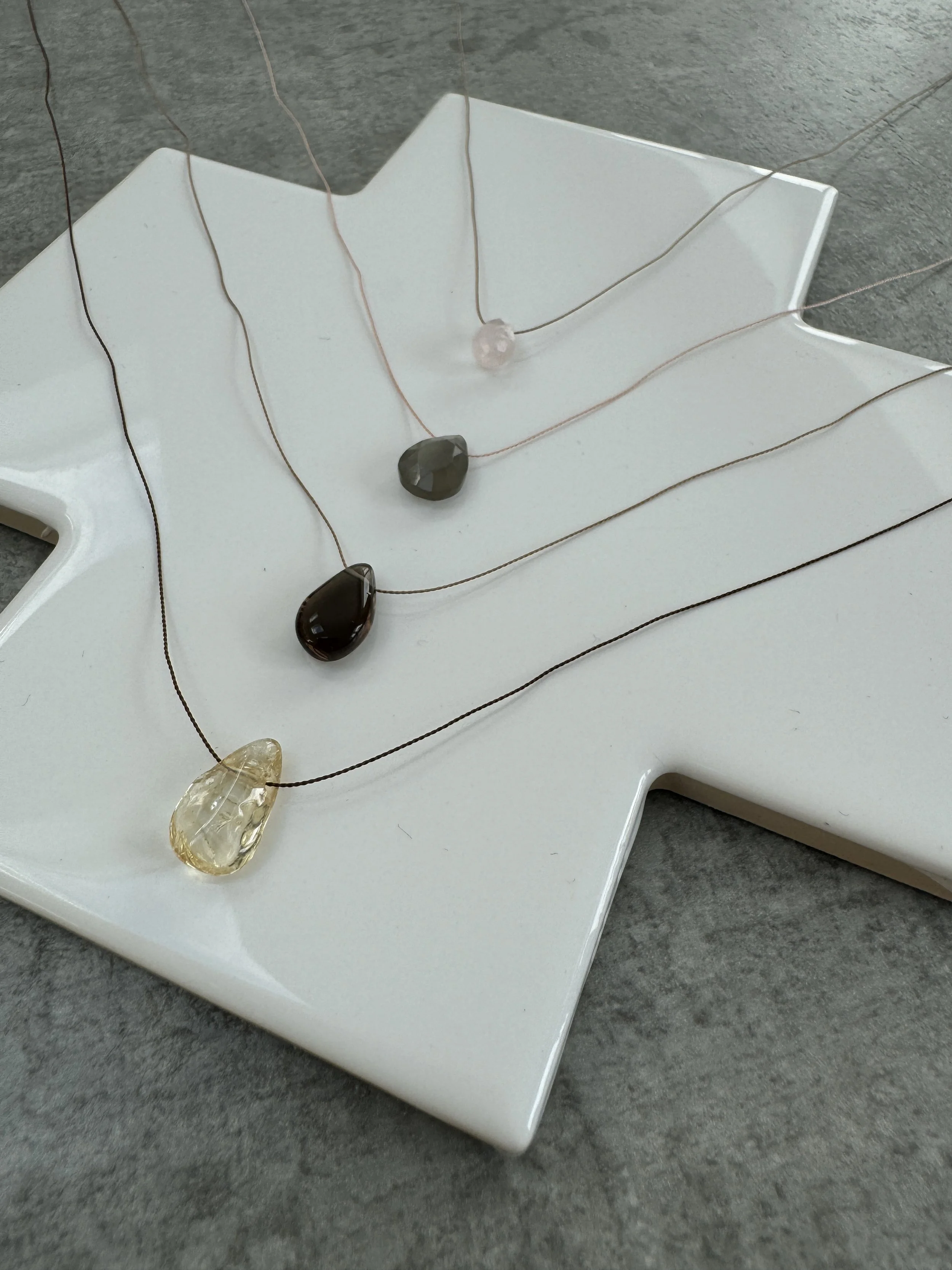 Silk Thread ‘Floating Gemstone ’ Necklace - Citrine | Rose Quartz | Moonstone | Smokey Quartz | Morganite | Carnelian | Clear Quartz