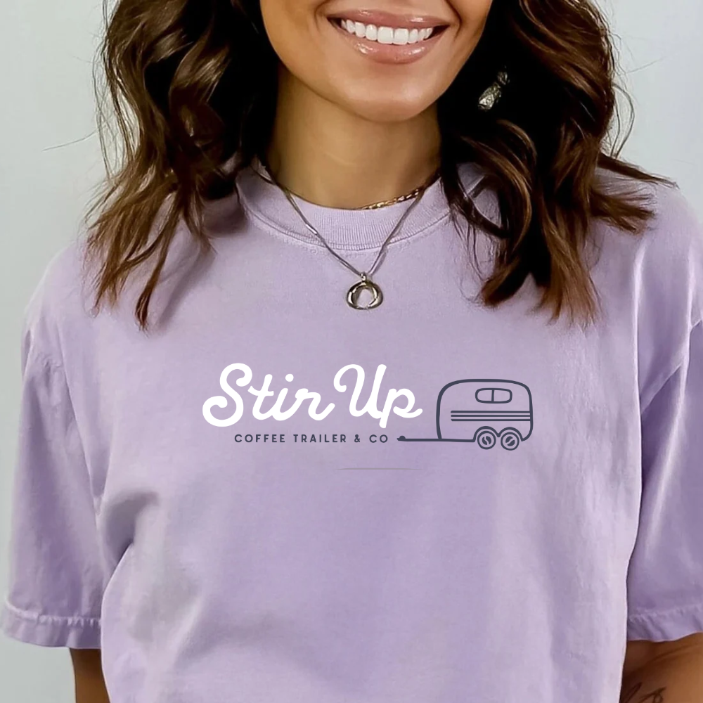 Stir Up Coffee & Co. Light Purple Tshirt Mockup