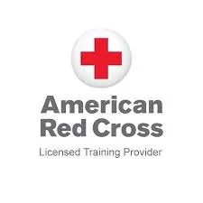 American Red Cross logo with a red cross symbol and text indicating it is a licensed training provider.