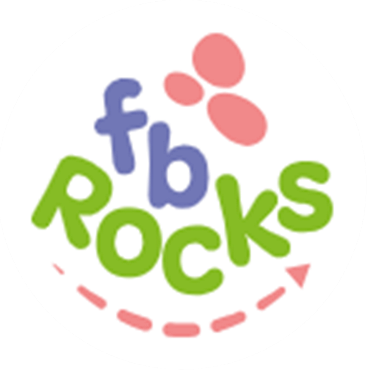Colorful logo with the text 'fbb Rocks' in blue and green, surrounded by red dots and shapes.
