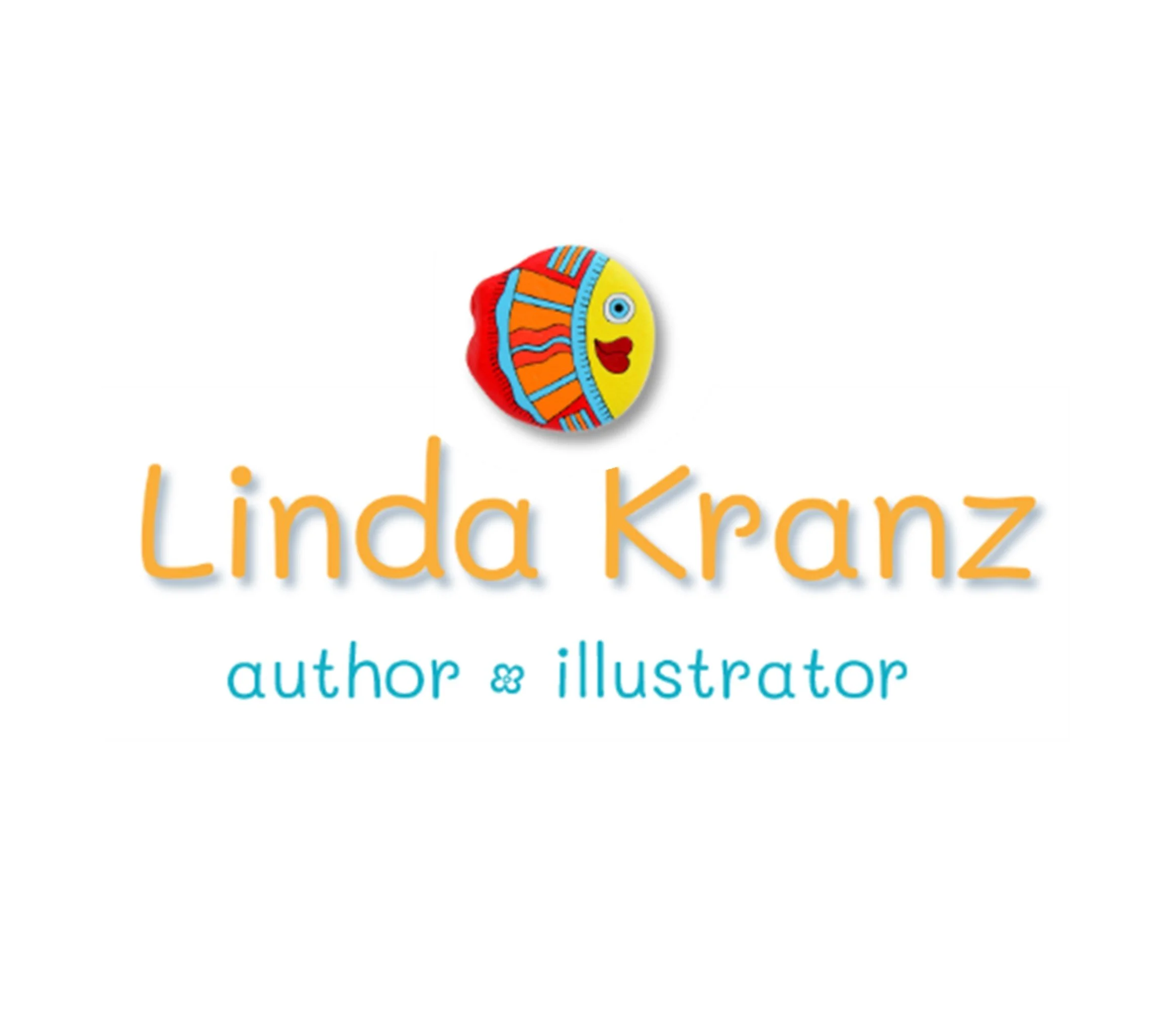Logo featuring a colorful clown face with a yellow background, red hat, and orange, blue, and red accents, above the name 'Linda Kranz' in orange letters and the words 'author & illustrator' in blue.