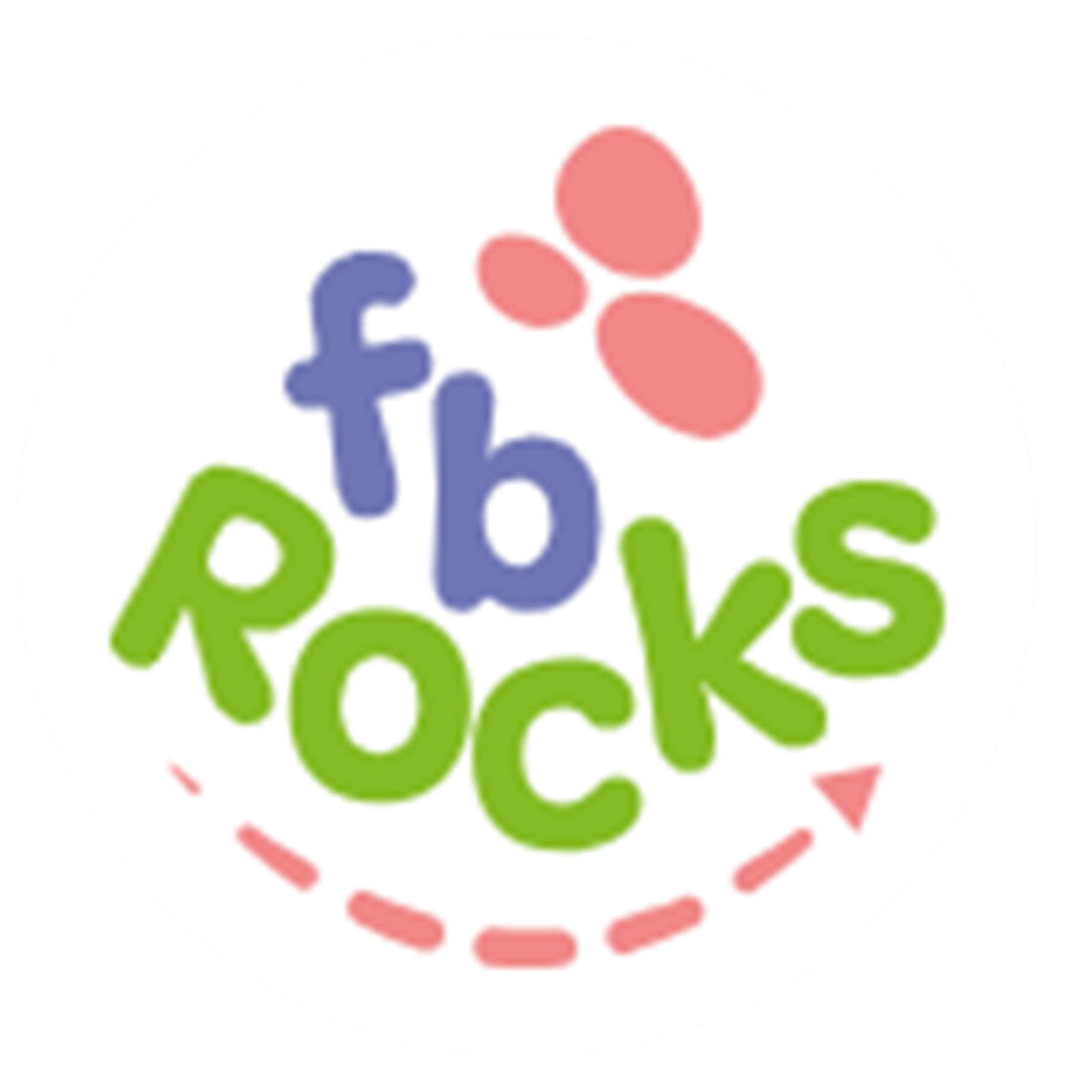 Colorful logo with the text 'fhb Rocks' and a stylized flower above, featuring pink and red petals, on a white background.