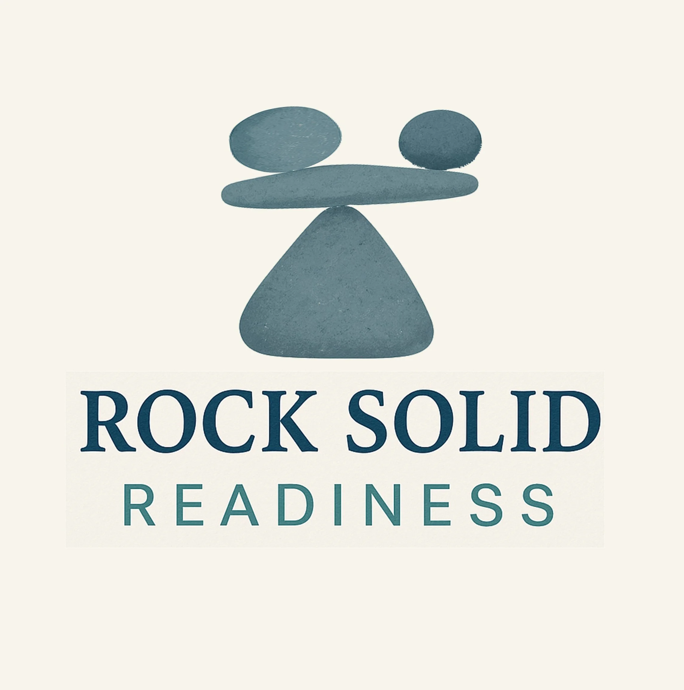 Logo with stylized rocks balancing, with text 'Rock Solid Readiness' beneath.