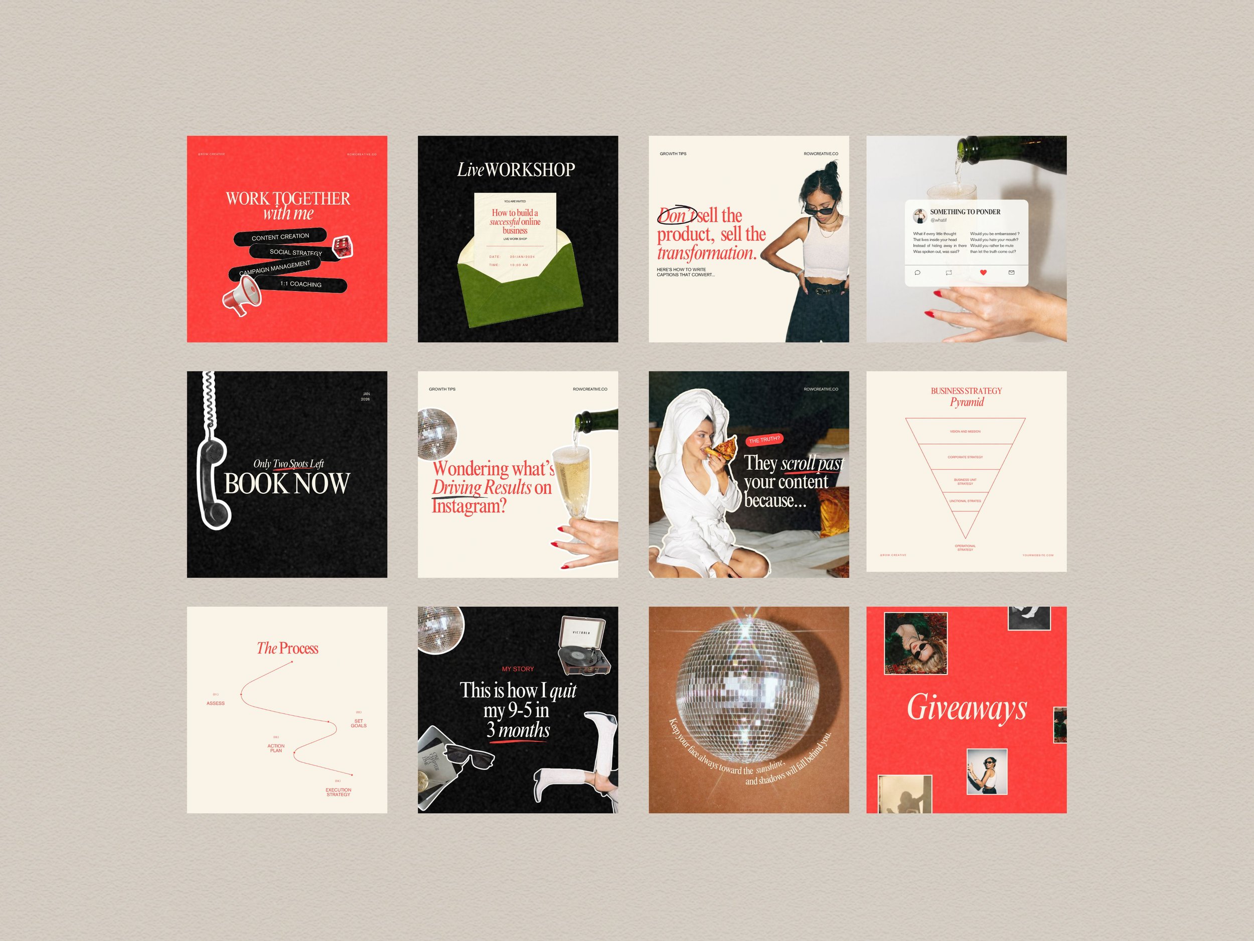 Bold Red Canva Instagram Template for social media mangers, coaches, marketing agencies, VAs