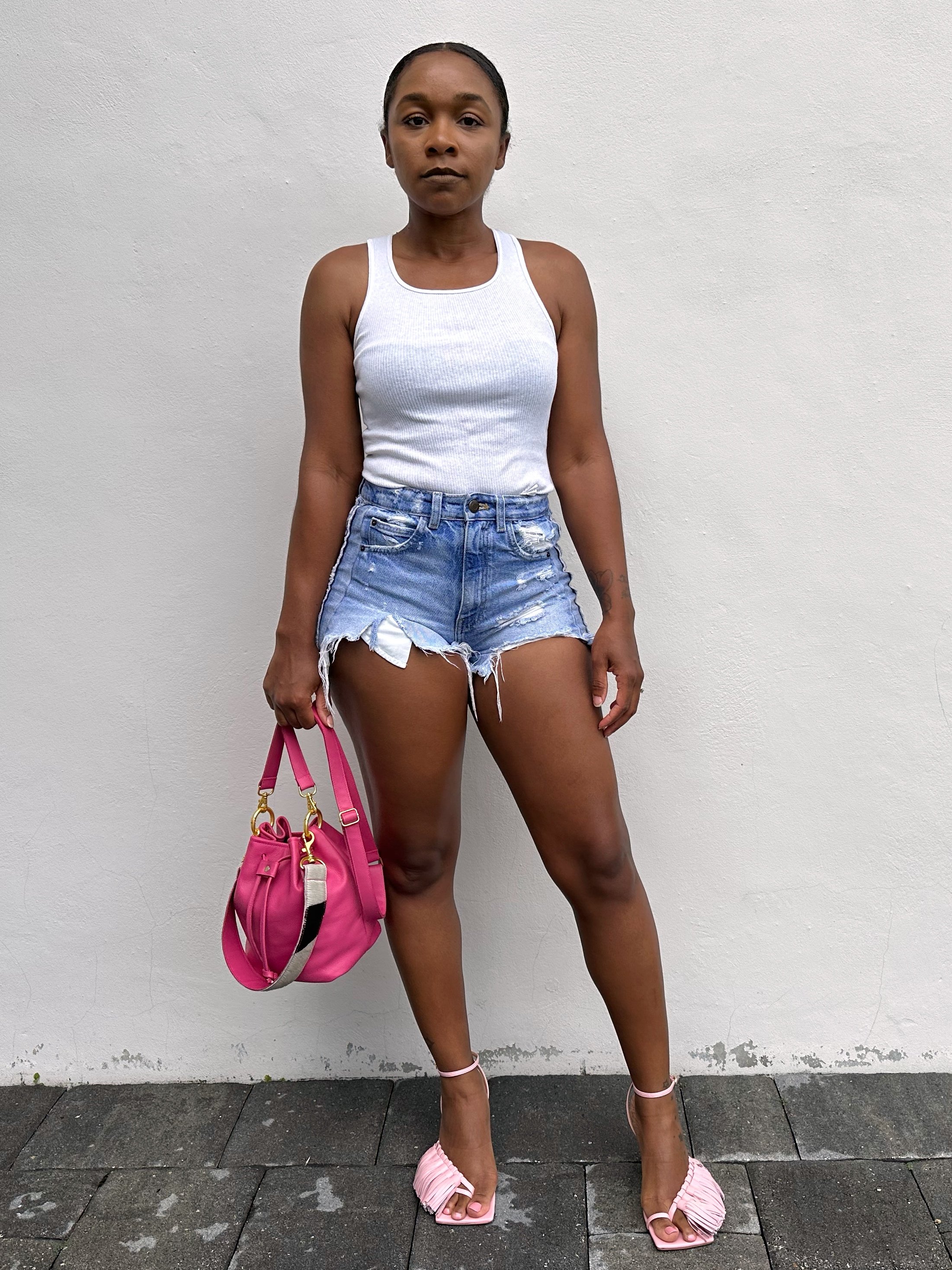 White Tank &amp; Jean Shorts
