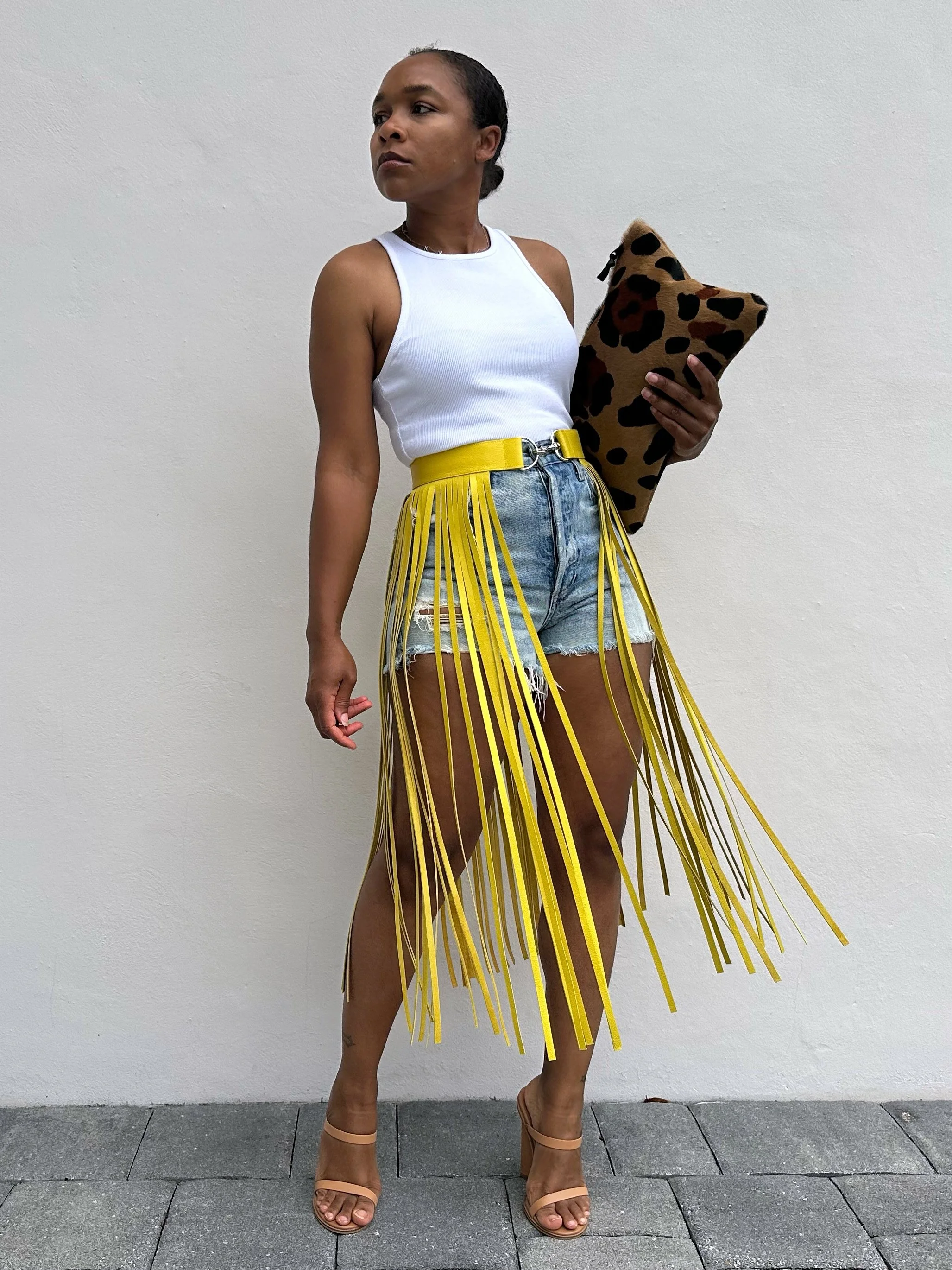 Long Fringe Belt &amp; Denim Shorts