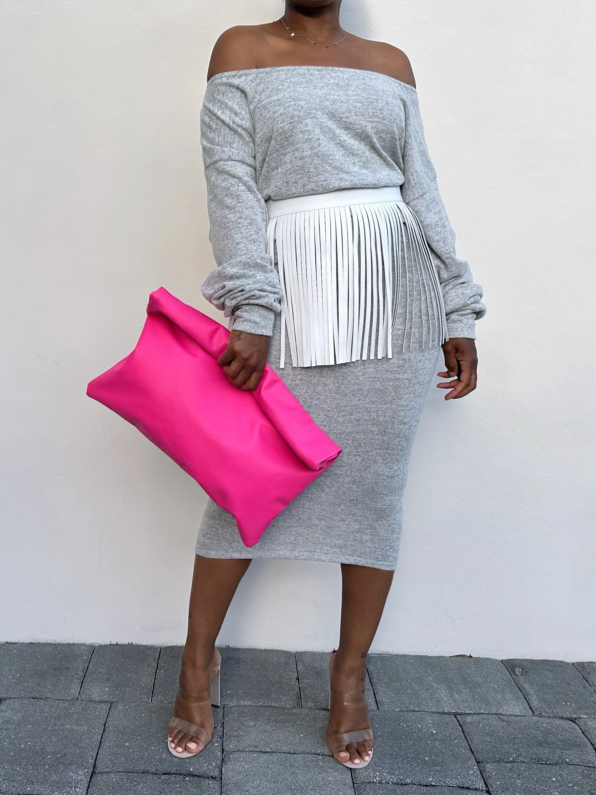 Jersey Skirt Set &amp; Fringe Leather Belt