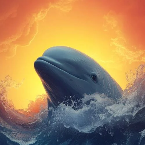 Smiling Dolphin Miharu Token Swimming in Waves