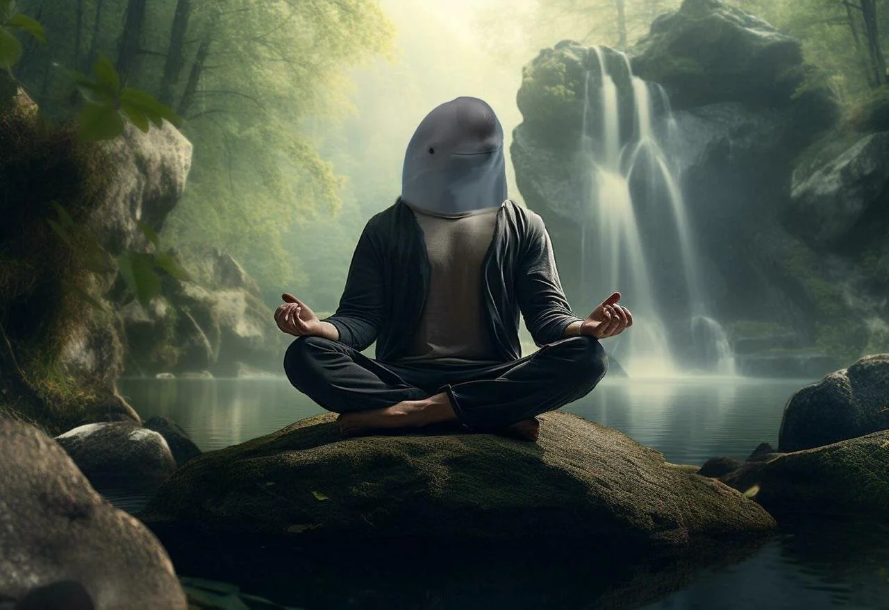 Smiling Dolphin Miharu Token Monk Meditating