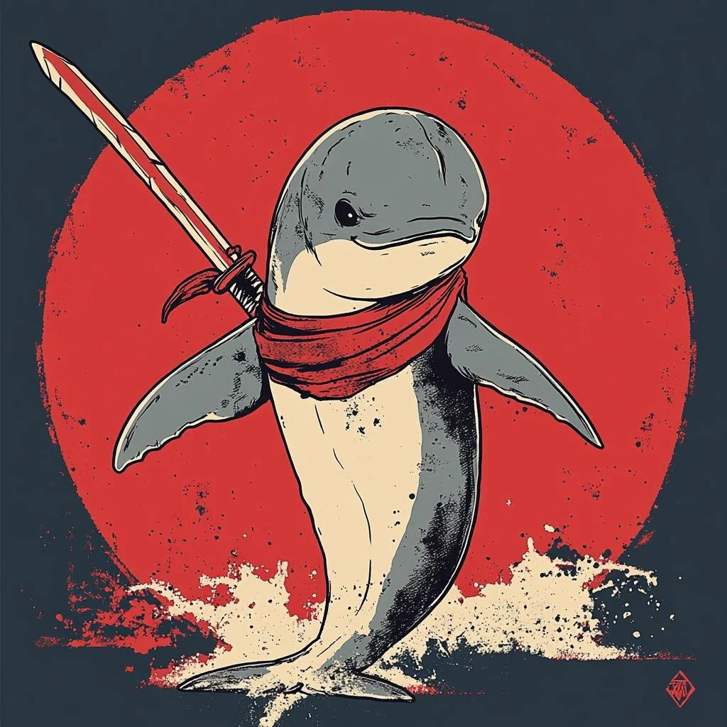 Smiling Dolphin Miharu Token Samurai Knife Fight Red