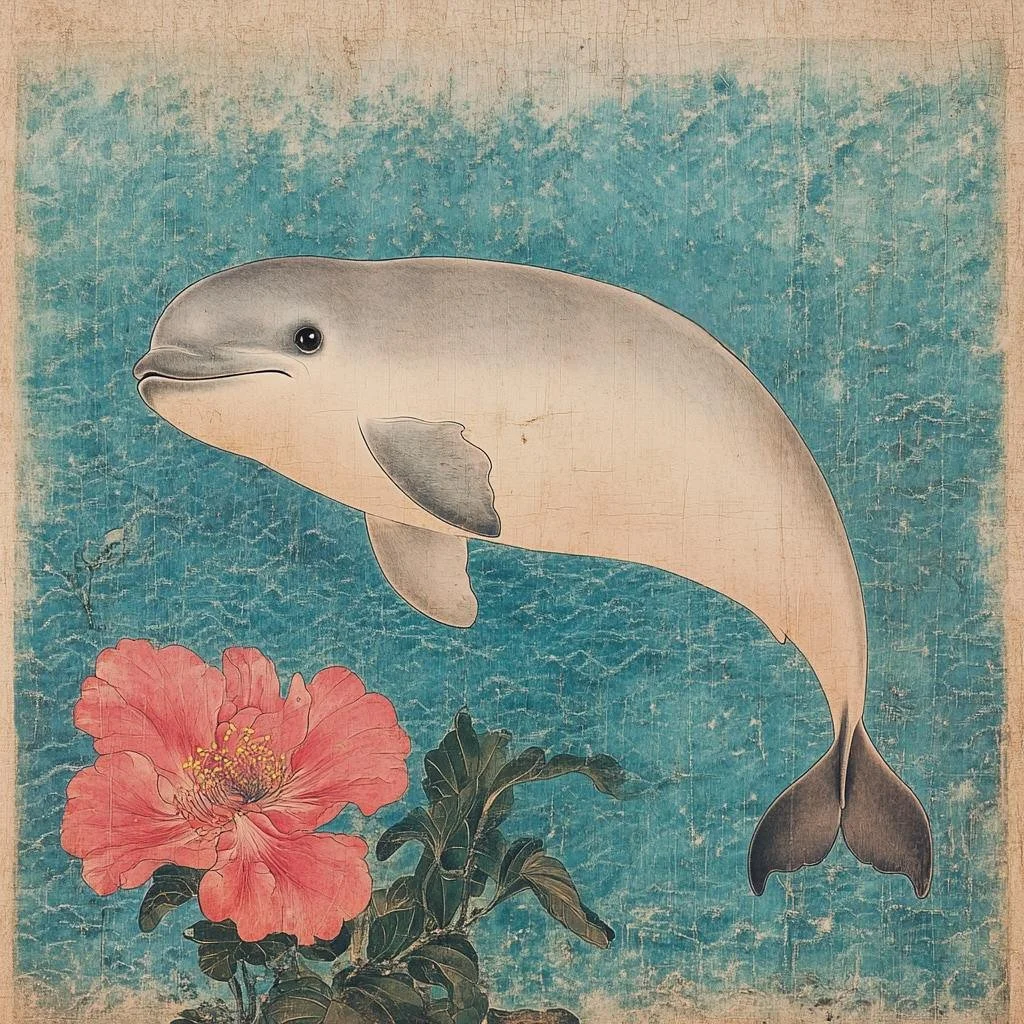 Smiling Dolphin Miharu Token Japanese Painting style