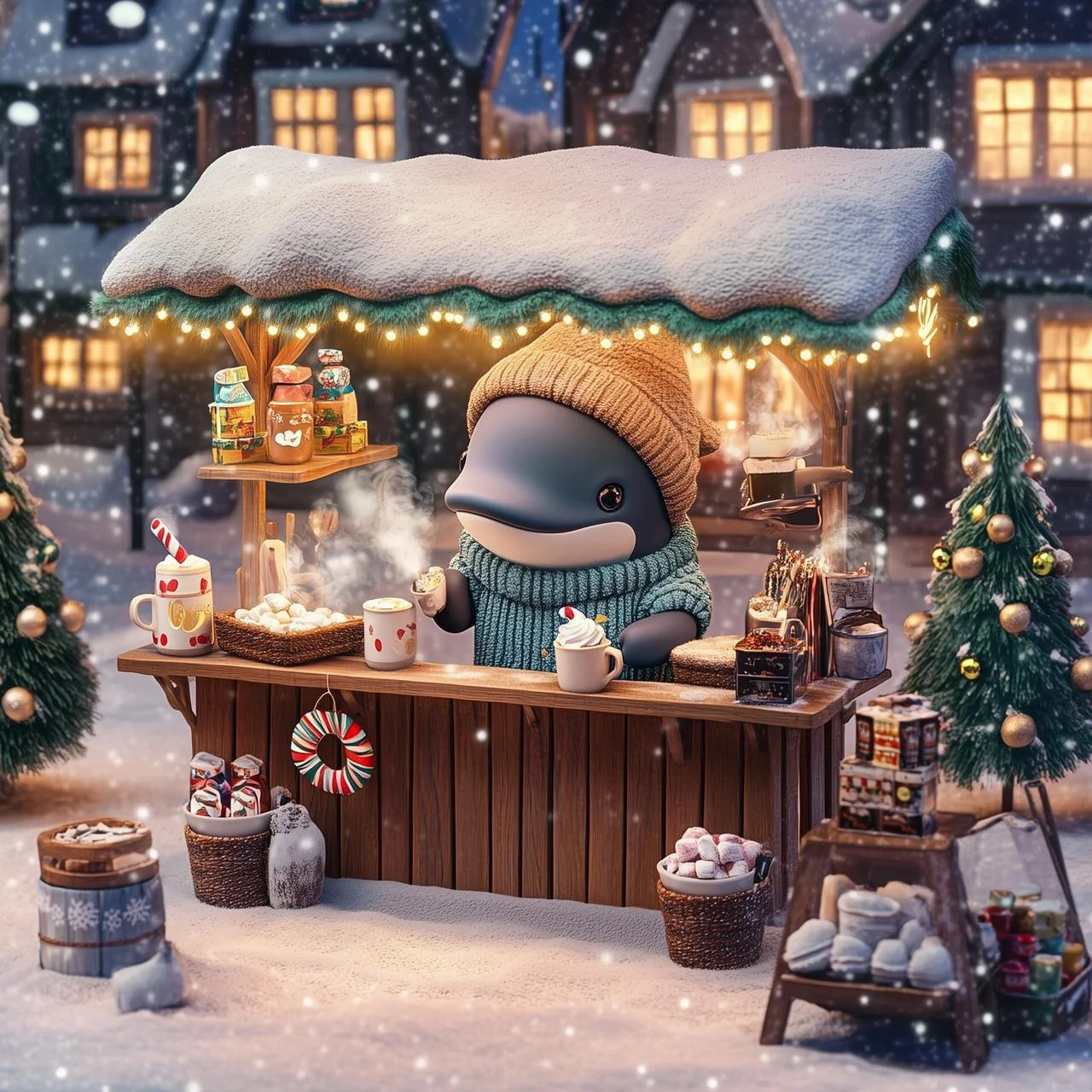 Smiling Dolphin Miharu Token Christmas Market Hot Chocolate