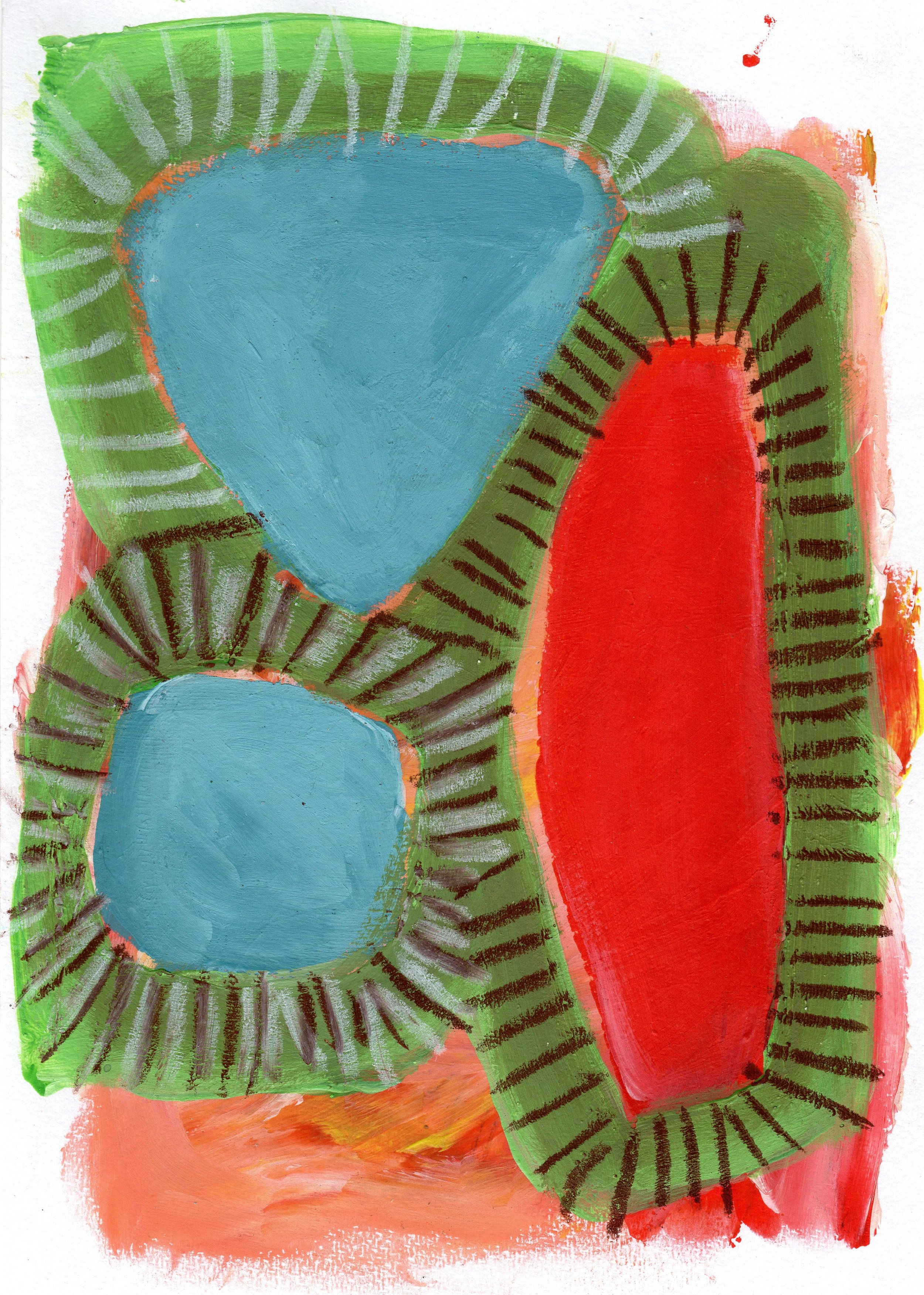 Acrylic and oil pastel on paper
14.8 x 21cm
2025