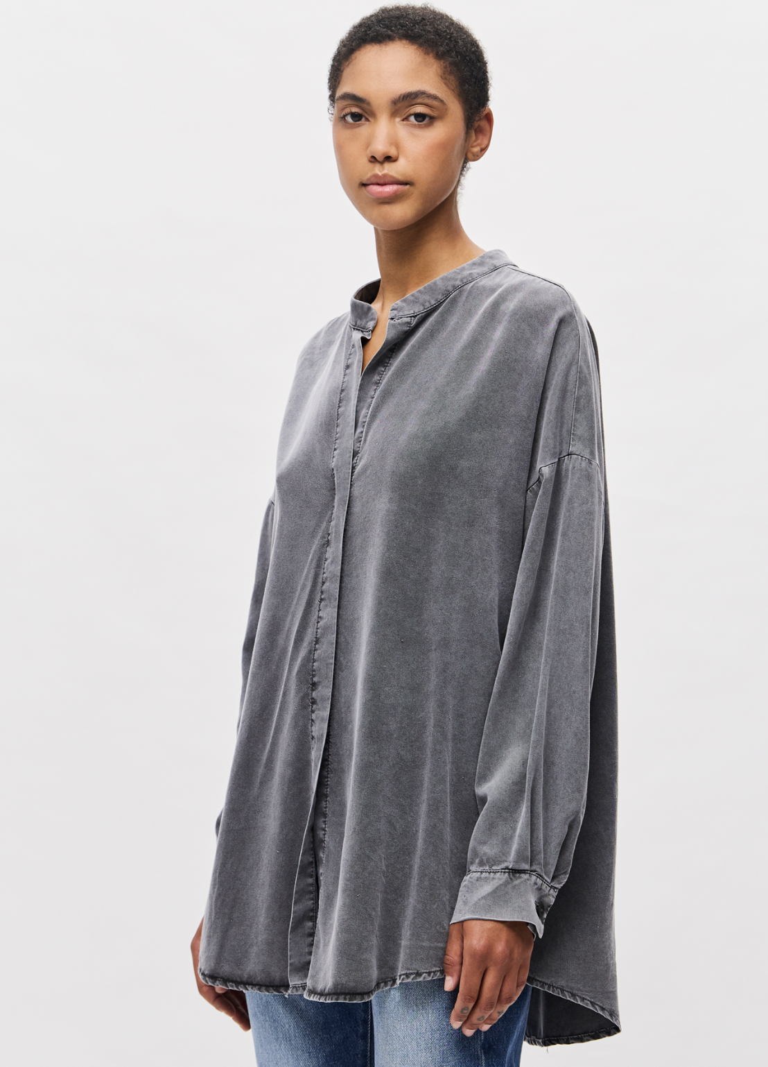 Oversized Tunic Shirt with Mao Collar