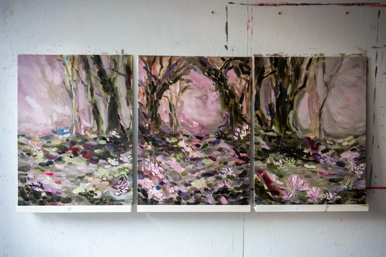 Into the Woodland Triptic
Oil on Canvas Board, 30 x 24 inches each, by Helena Traill

For sale, as part of the #ORGANICS series, in collaboration with sculptor Jill Berelowitz @jillberelowitz, curated by Flo Horswell @harveyhorswell

Please get in to