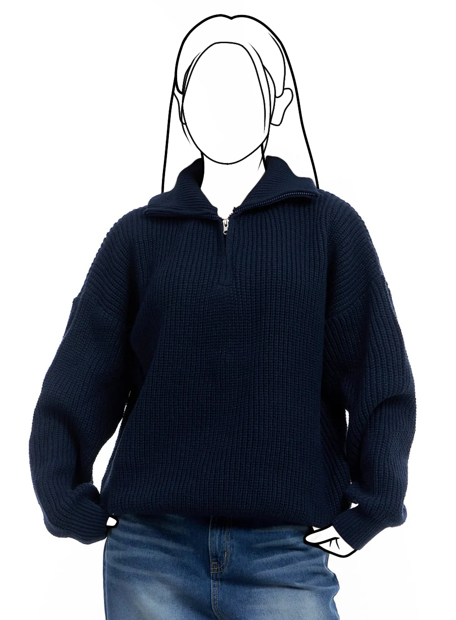 Pletený sveter s rolákom a polovičným zipsom