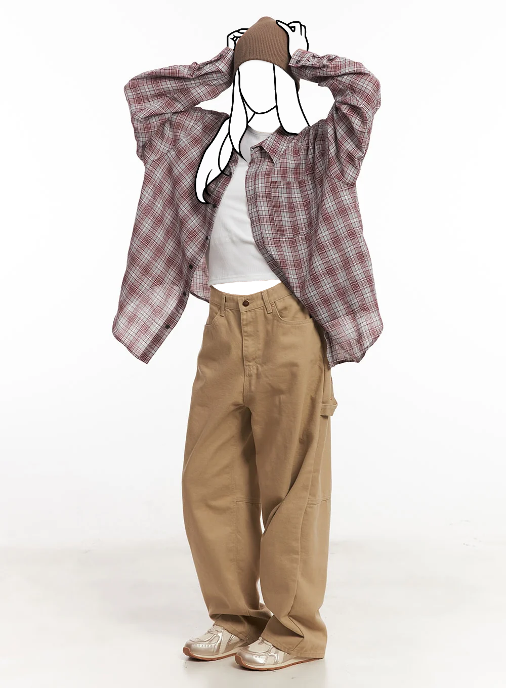 Oversize károvaná košeľa s golierom