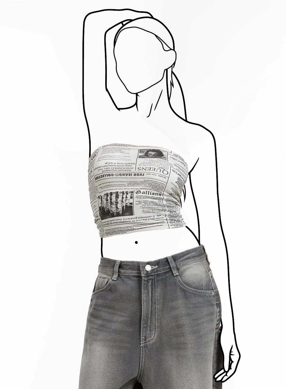 Crop top bez ramienok s grafikou