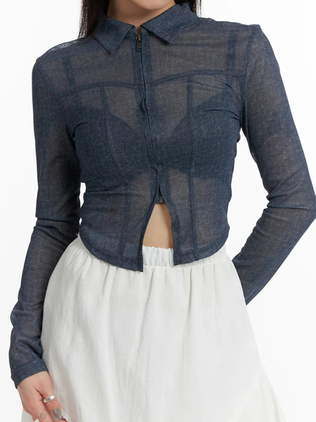 Priesvitná džínsová bunda na zips