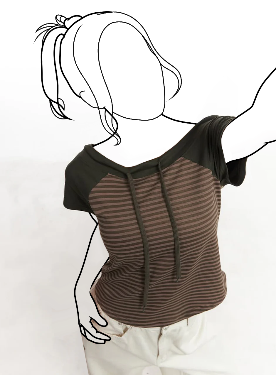 Pruhovaný crop top so sťahovacou šnúrkou a odhalenými ramenami