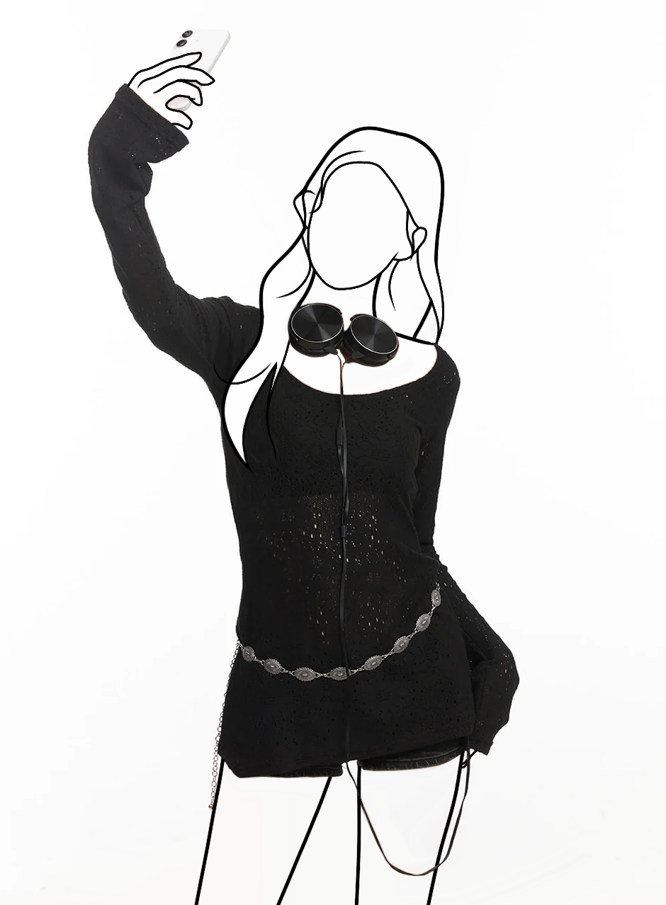 Priesvitný kvetinový sveter s U výstrihom