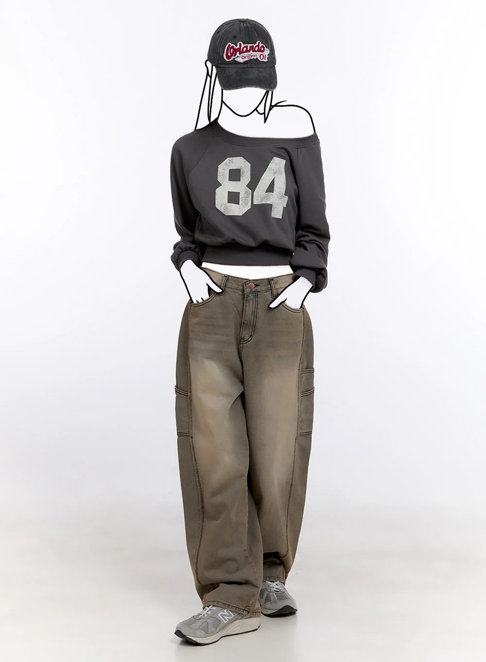 Baggy džínsy so šitými vreckami