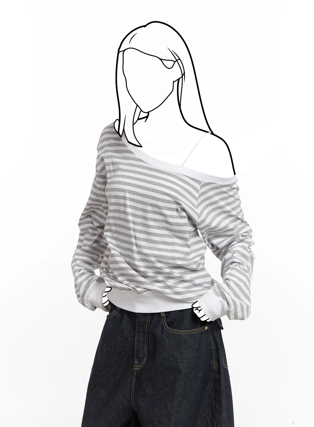 Voľný pruhovaný top s jedno-ramenným strihom