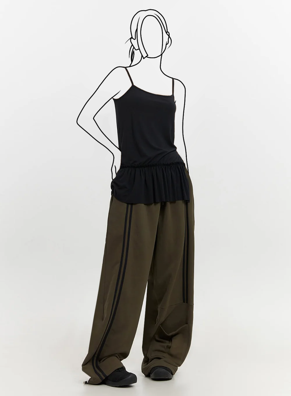 Vrstvený riasený top na ramienka s volánom a rozparkom