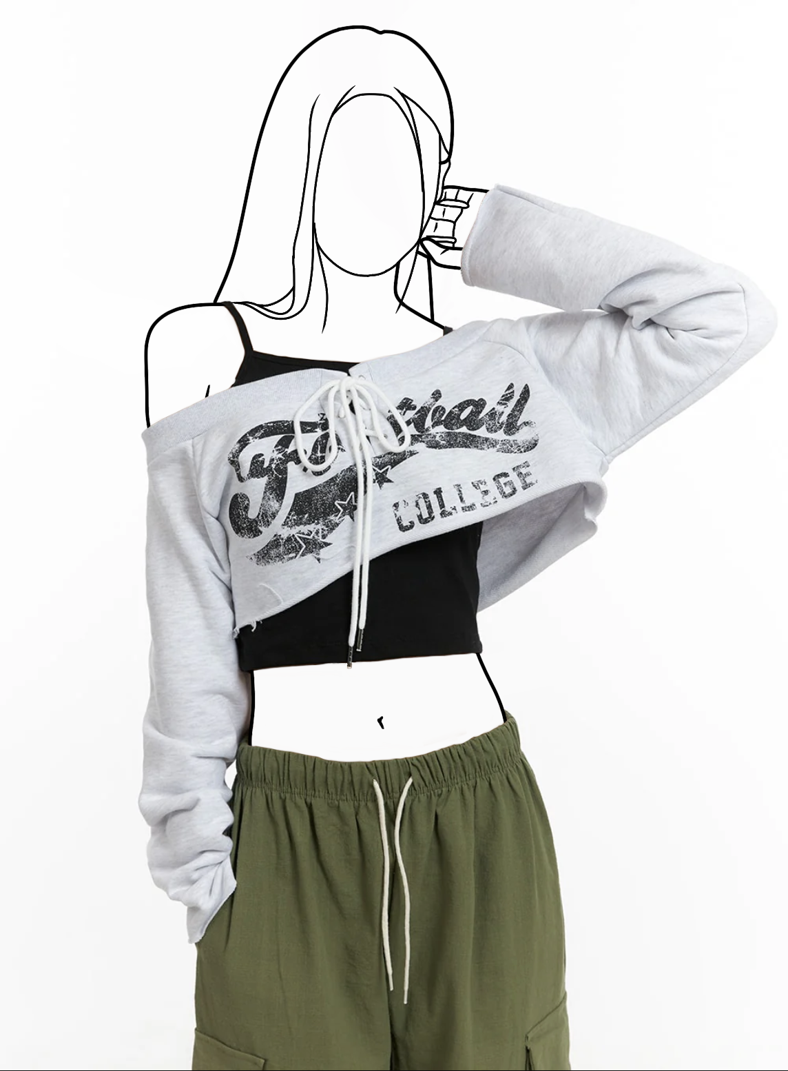 Mikina s odhalenými ramenami a viazaním vpredu