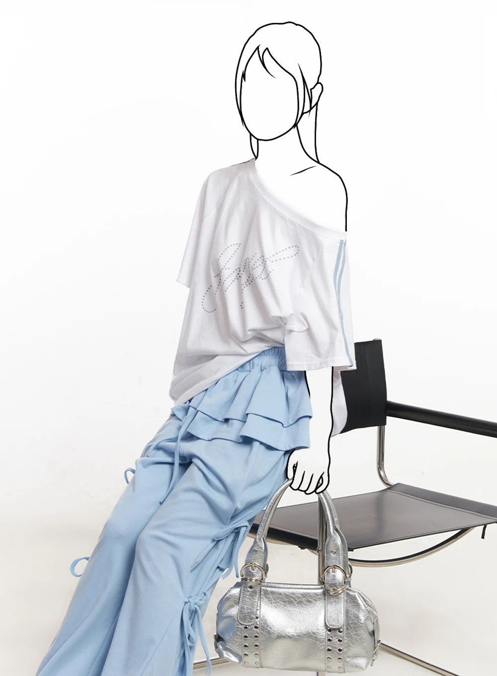 Pruhované oversize tričko na jedno rameno s nápisom Angel