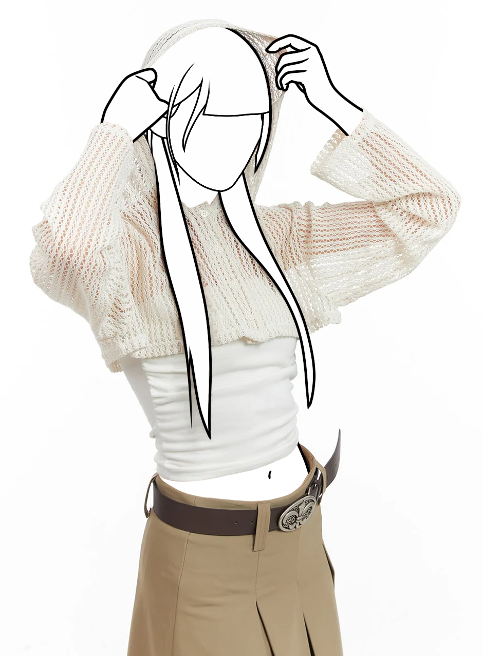 Priesvitný crop kardigán s kapucňou a gombíkmi