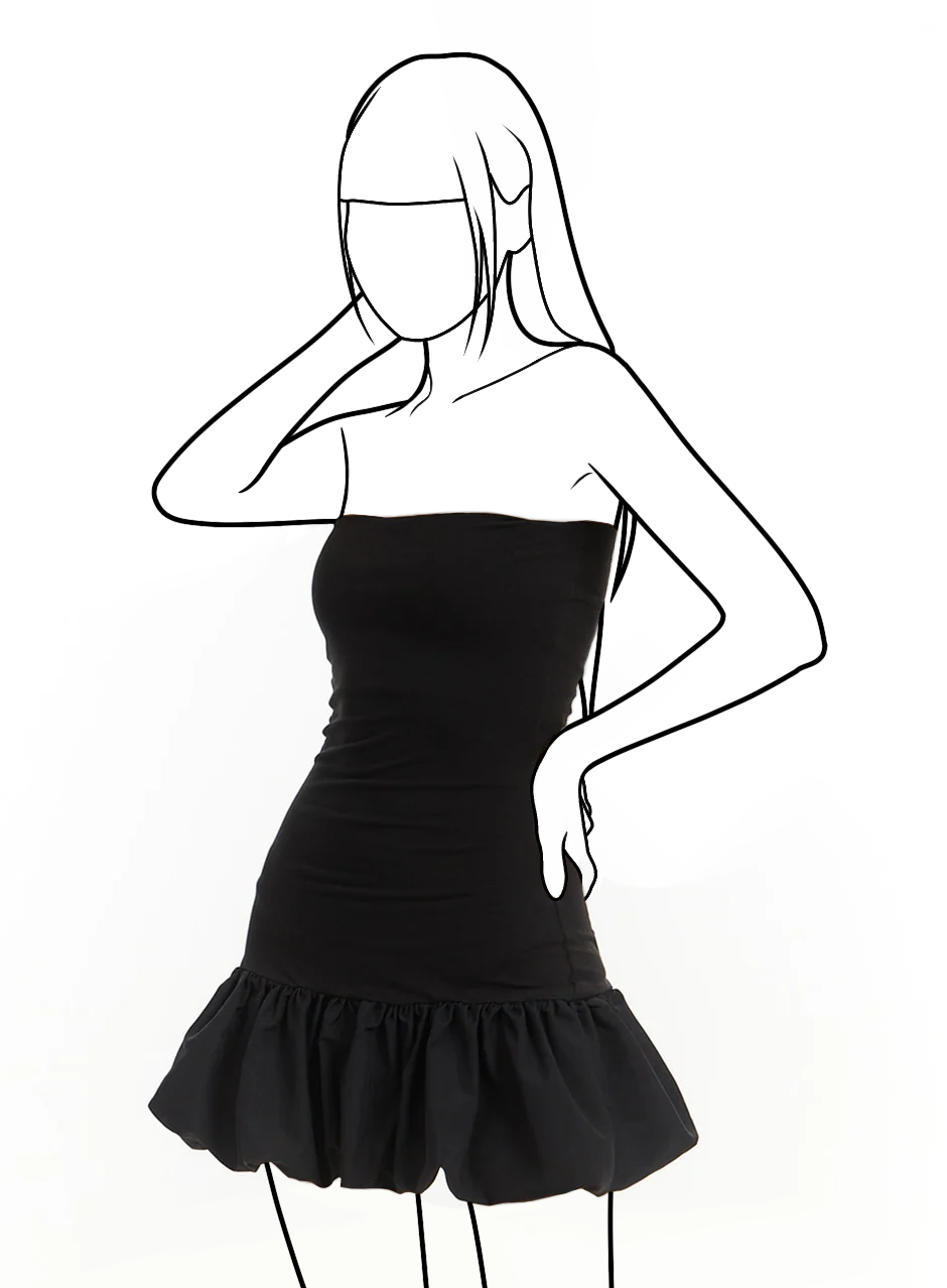 Jednofarebné mini šaty bez ramienok s volánovým lemom