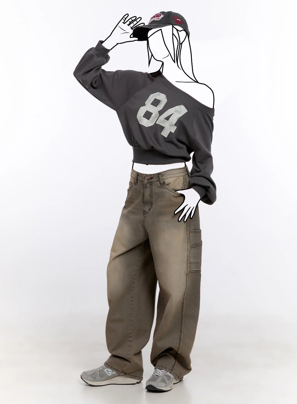 84 Crop mikina na jedno rameno s grafikou